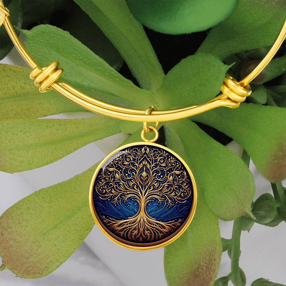 Stained Glass Tree of Life Necklace - Blue and Gold