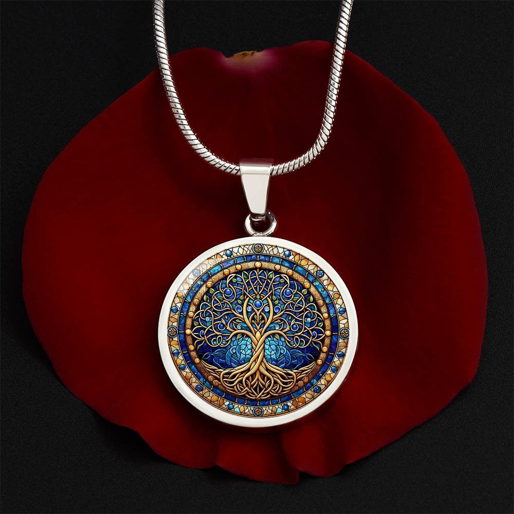 Stained Glass Celtic Tree of Life Necklace Gold
