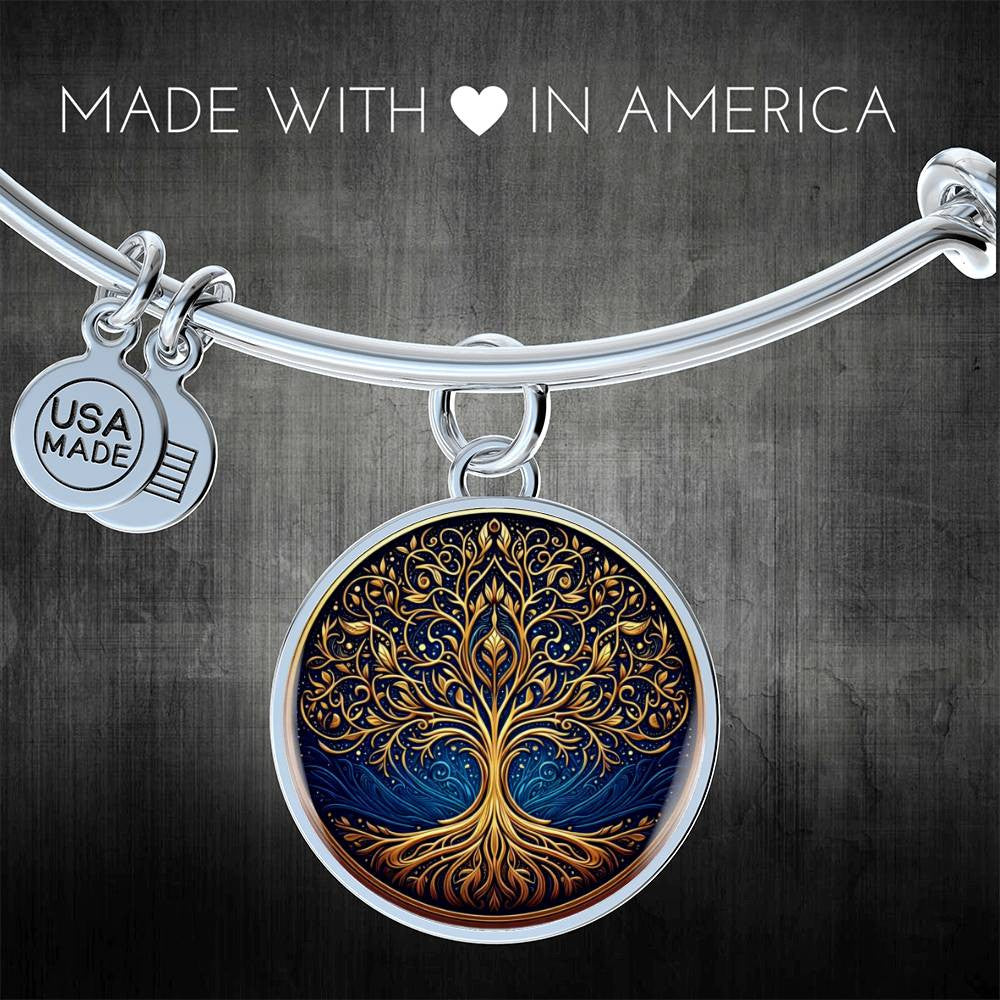 Stained Glass Tree of Life Necklace - Blue and Gold