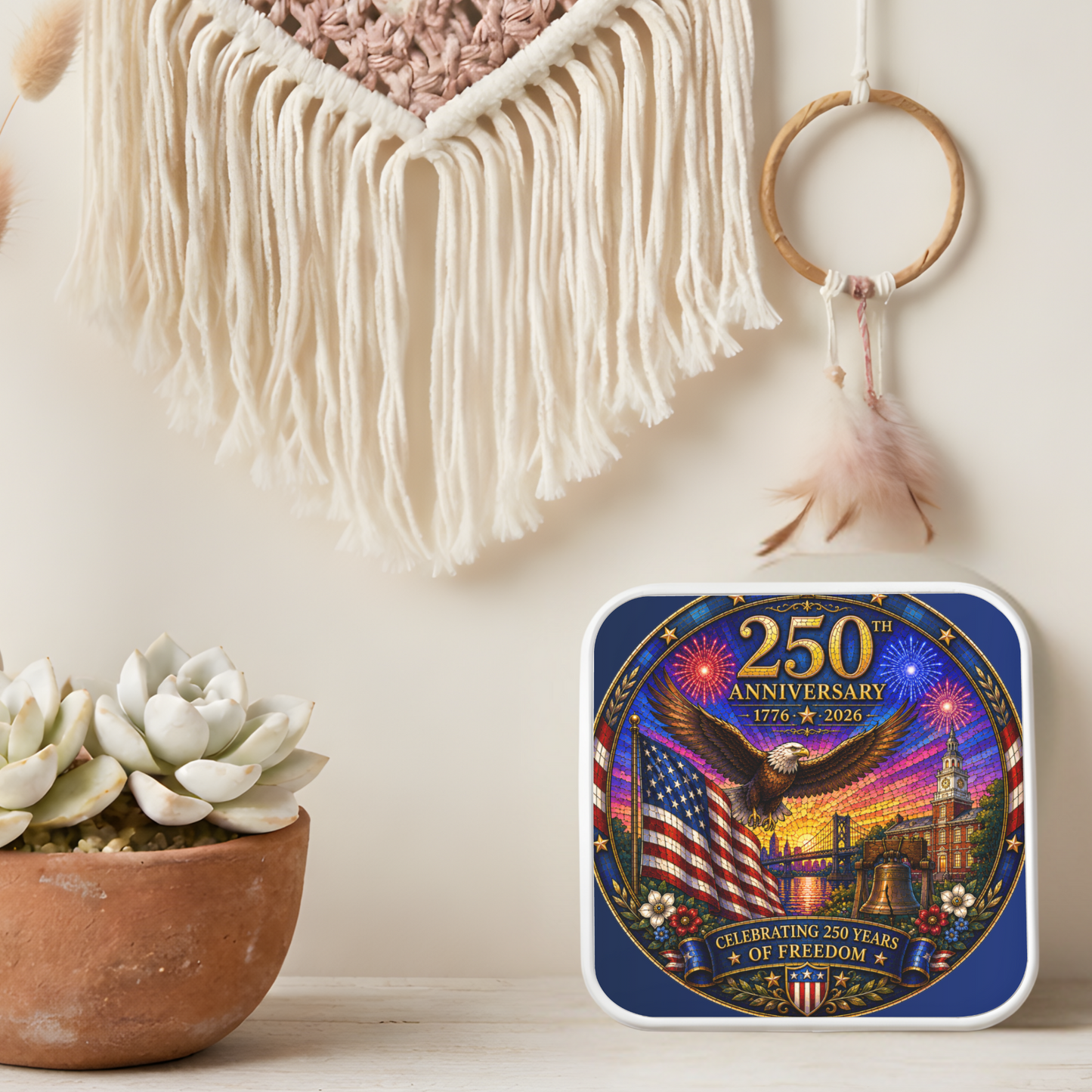 250th Anniversary Necklace or Keychain Stained Glass Style Patriotic USA Freedom Commemorative Limited Edition