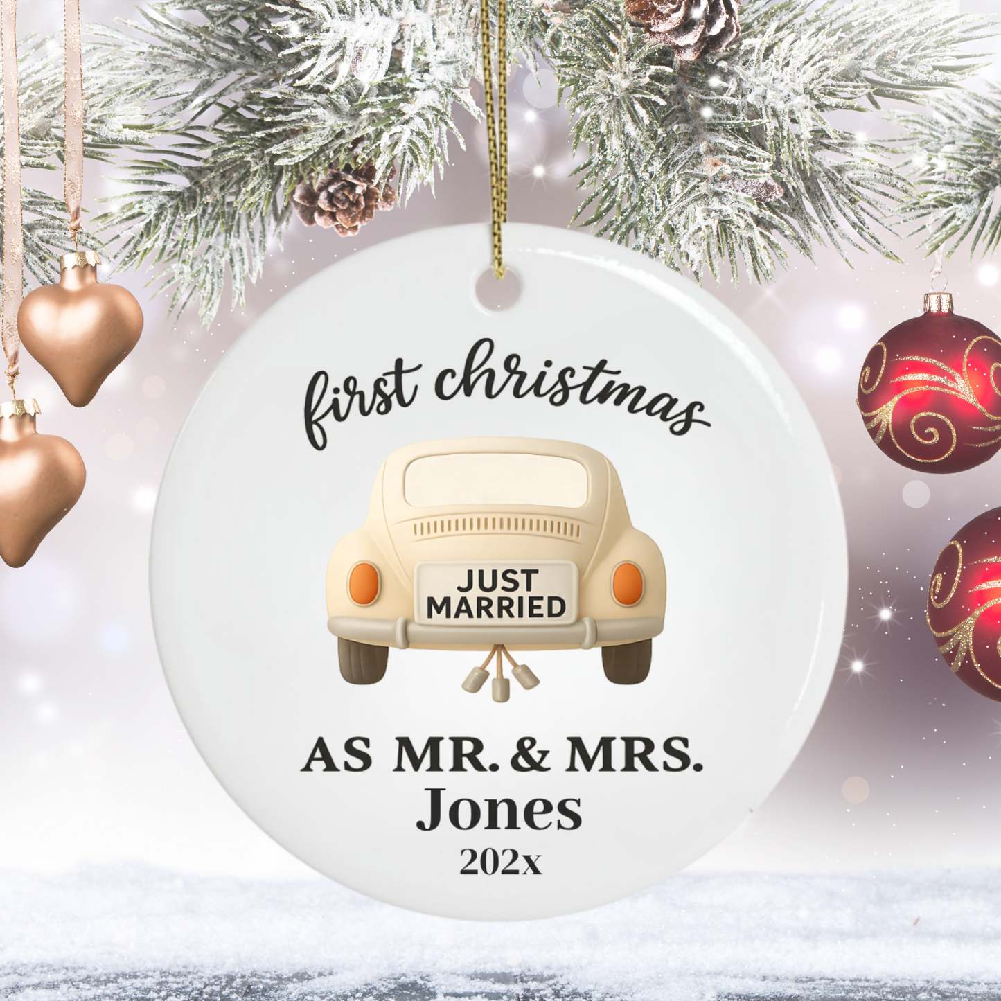 First Christmas Married Ornament, Just Married Car 2025, Our First Christmas Married Keepsake, Personalized Ornament
