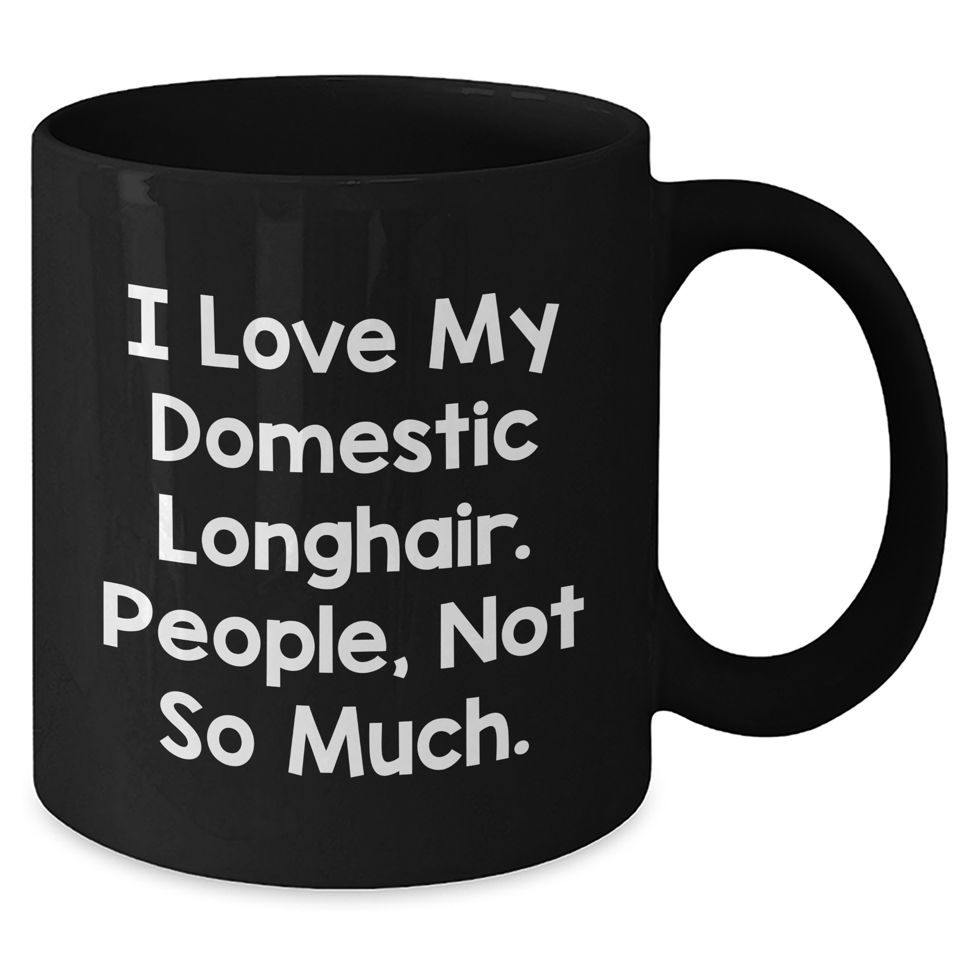 Domestic Longhair Cat Lover's Black Coffee Mug, Funny Gift from Friends to Men, 'I Love My Domestic Longhair. People, Not So Much.' - Additional