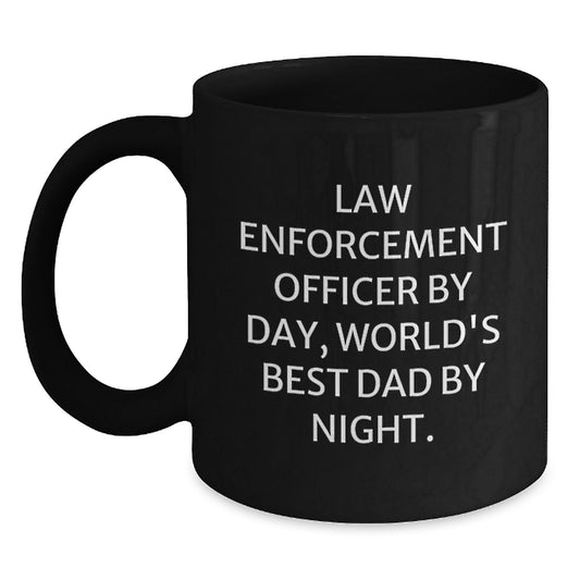 Law Enforcement Officer Funny Gifts, World's Best Dad Black Coffee Mug for Graduation, Gifts from Dad to Law Enforcement Officer, Unique Men's Mug - Main