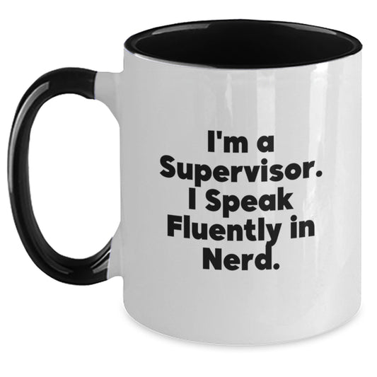 Funny Supervisor Gifts, 'I'm A Supervisor. I Speak Fluently In genius.' Two Tone Coffee Mug, Birthday Unique Gifts from Friends, Coworkers, Family to Supervisor, 11oz Ceramic Mug - Main
