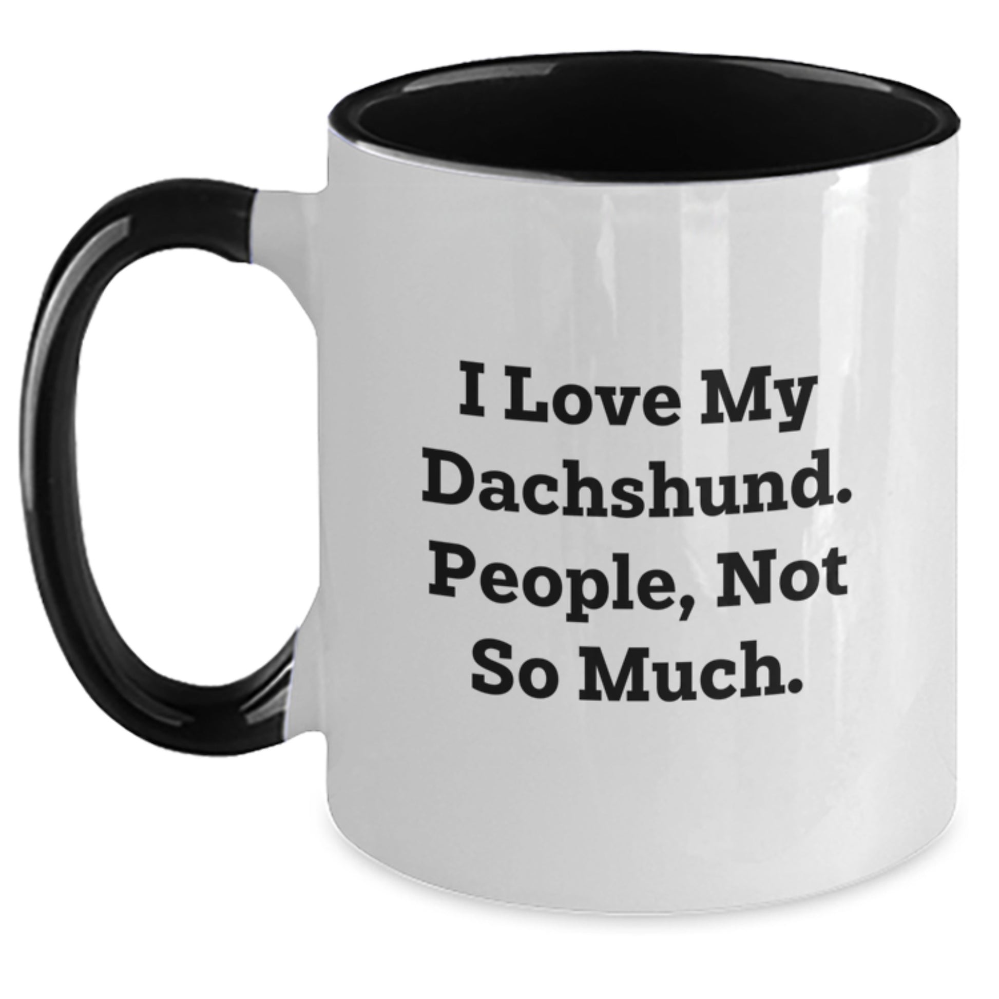 I Love My Dachshund Funny Quote Gifts from Family to Friends - Unique Graduation Dachshund Dog Two Tone Coffee Mug, Black and White to Pink and White - Main