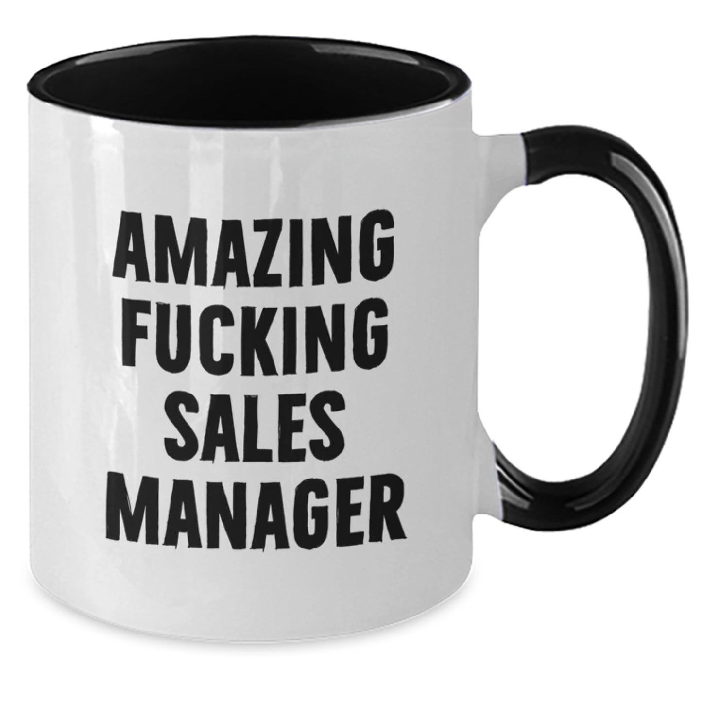 Funny Quotes for Sales Manager Gifts from Friends Christmas Unique Presents Two Tone Coffee Mug, 'Amazing F--king Sales Manager' - Additional