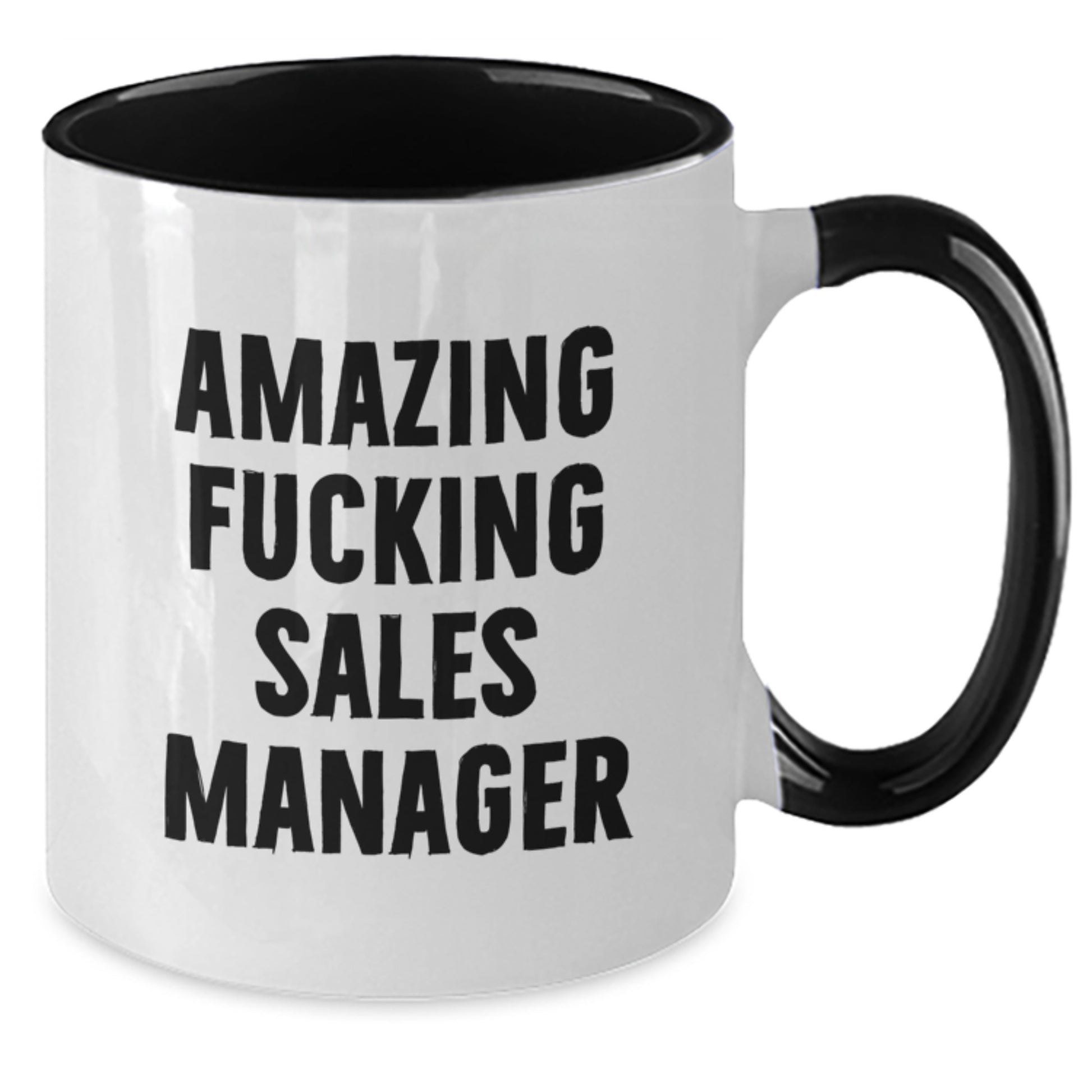 Funny Quotes for Sales Manager Gifts from Friends Christmas Unique Presents Two Tone Coffee Mug, 'Amazing F--king Sales Manager' - Additional