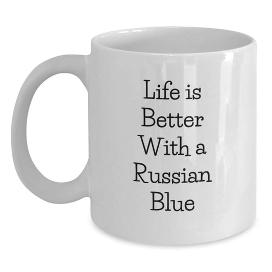 Funny Russian Blue Cat Gifts for Graduation - White Coffee Mug from Friends - Main