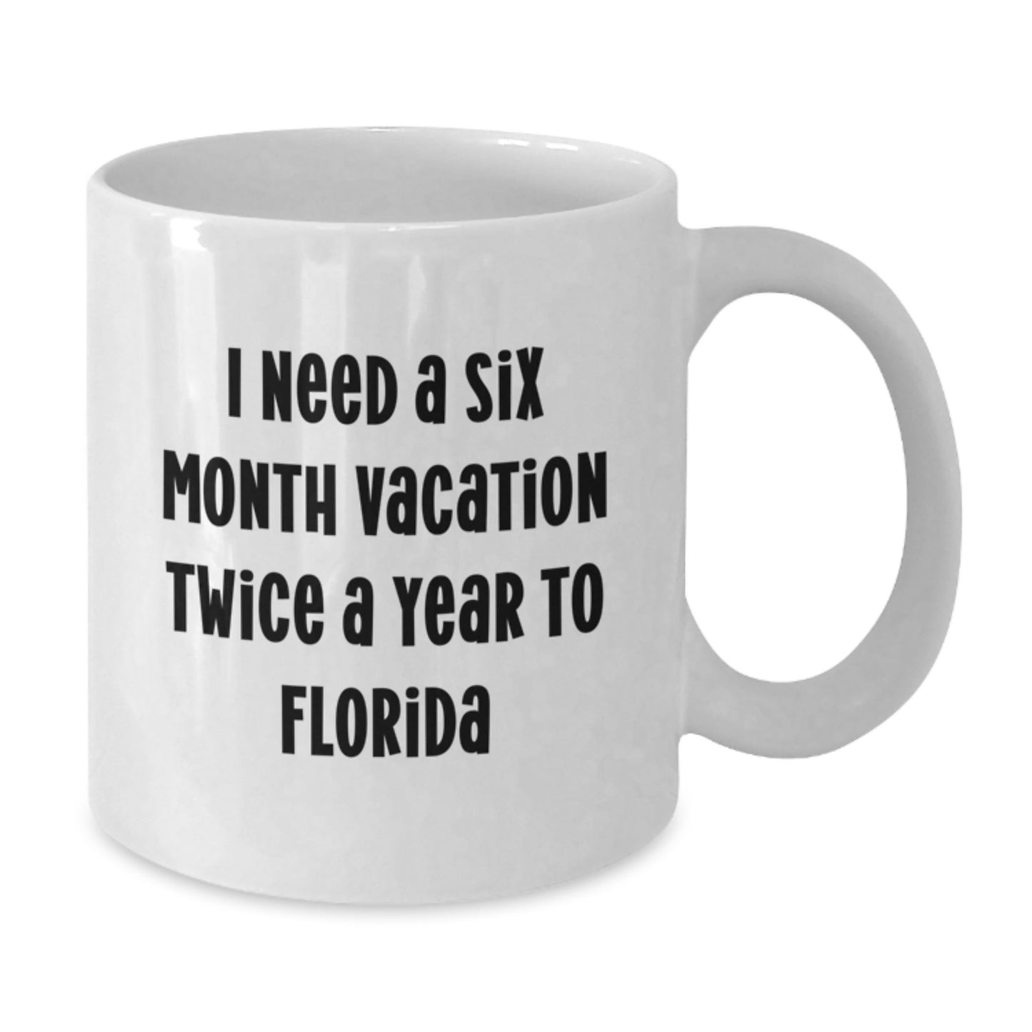 Florida White Coffee Mug, Funny Quote 'I Need A Six Month Vacation Twice A Year To Florida', Gifts from Friends for Florida Men - Additional