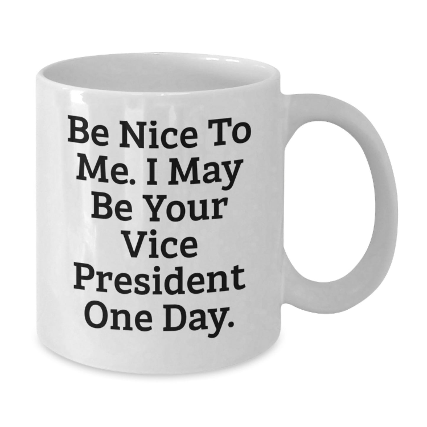 Funny Vice President Gifts from Friends - White Coffee Mug, Graduation Unique Gifts for Him, Her, or Coworkers, 'Be Nice To Me. I May Be Your Vice President One Day.' - Additional