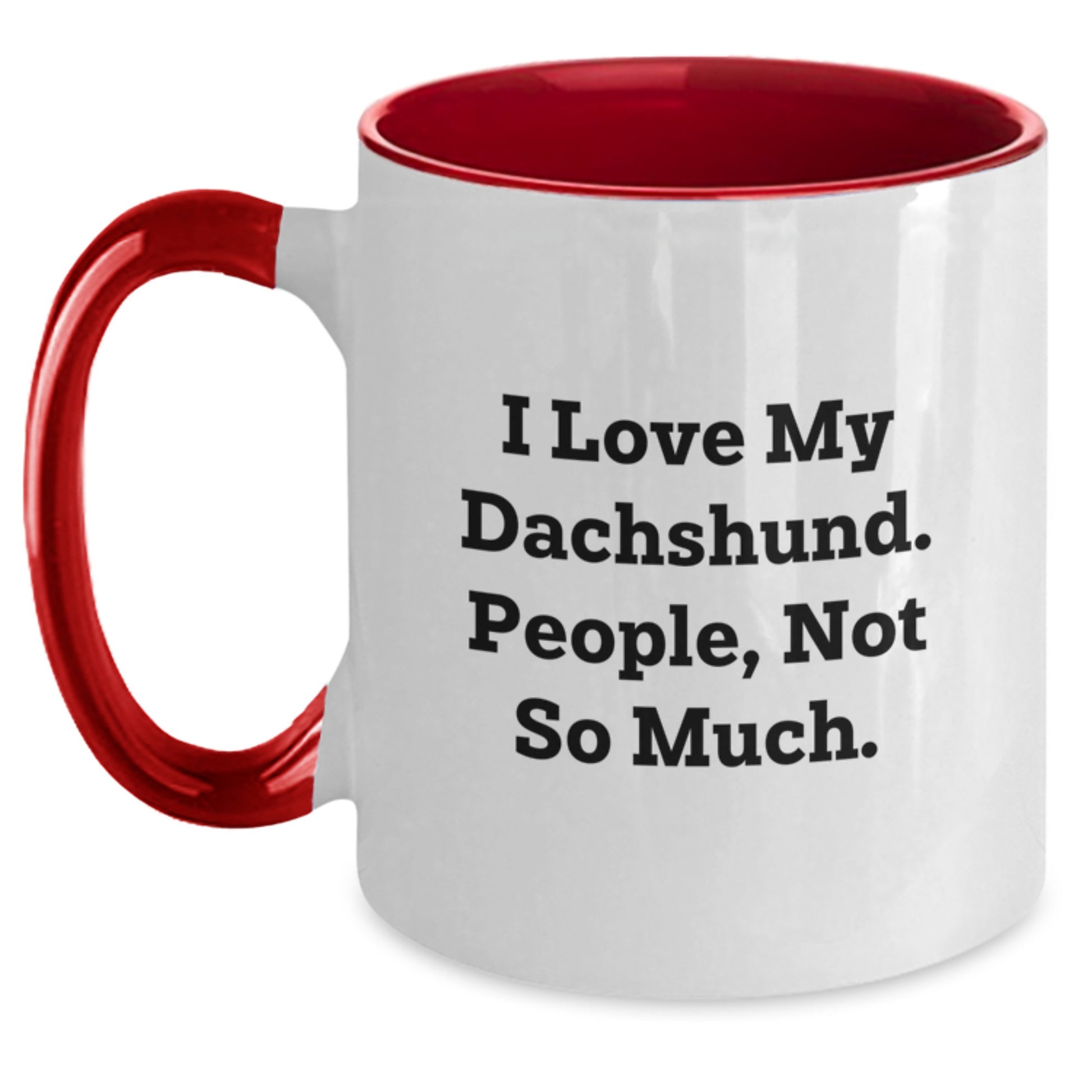 I Love My Dachshund Funny Quote Gifts from Family to Friends - Unique Graduation Dachshund Dog Two Tone Coffee Mug, Black and White to Pink and White - Main