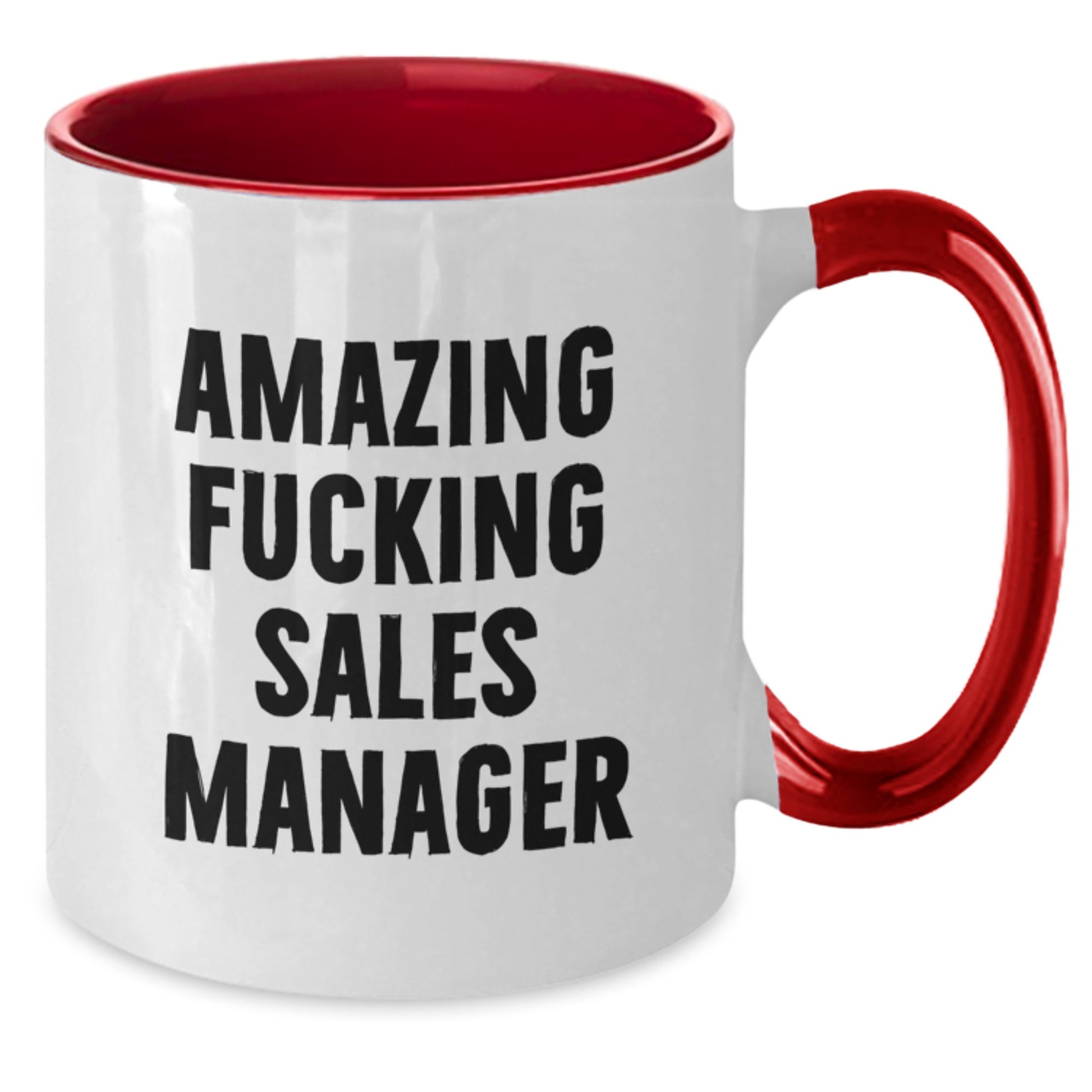 Funny Quotes for Sales Manager Gifts from Friends Christmas Unique Presents Two Tone Coffee Mug, 'Amazing F--king Sales Manager' - Additional