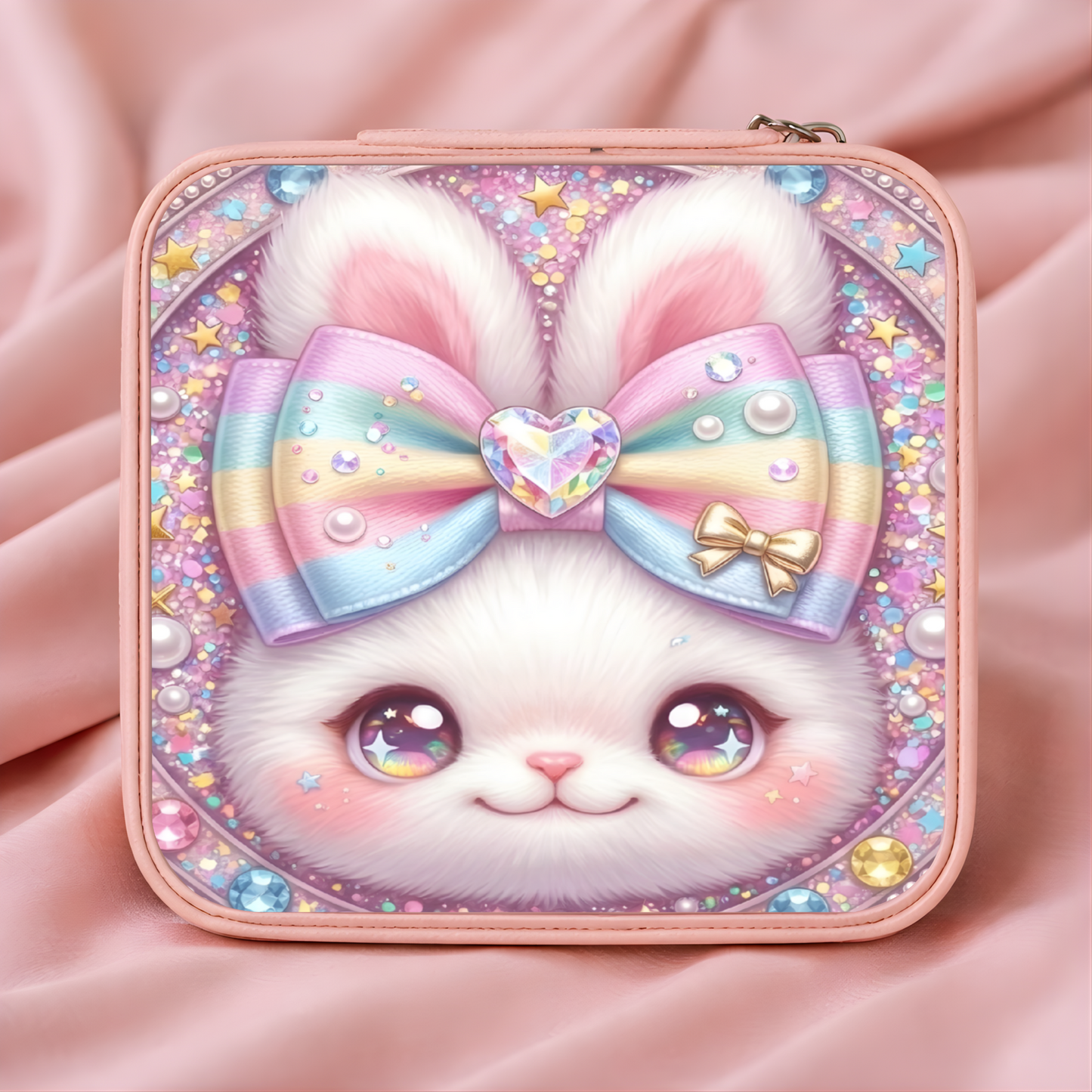 Cute Bunny Necklace or Keychain, Kawaii Easter Bunny Jewelry, Sparkle Rabbit Pendant for Teen Girl, Easter Basket Stuffer Gift