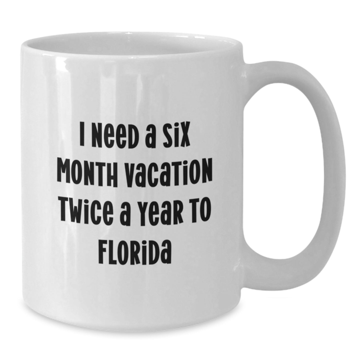 Florida White Coffee Mug, Funny Quote 'I Need A Six Month Vacation Twice A Year To Florida', Gifts from Friends for Florida Men - Additional