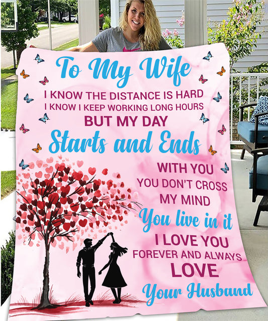 Wife I Know The Distance Is Hard Fleece Blanket