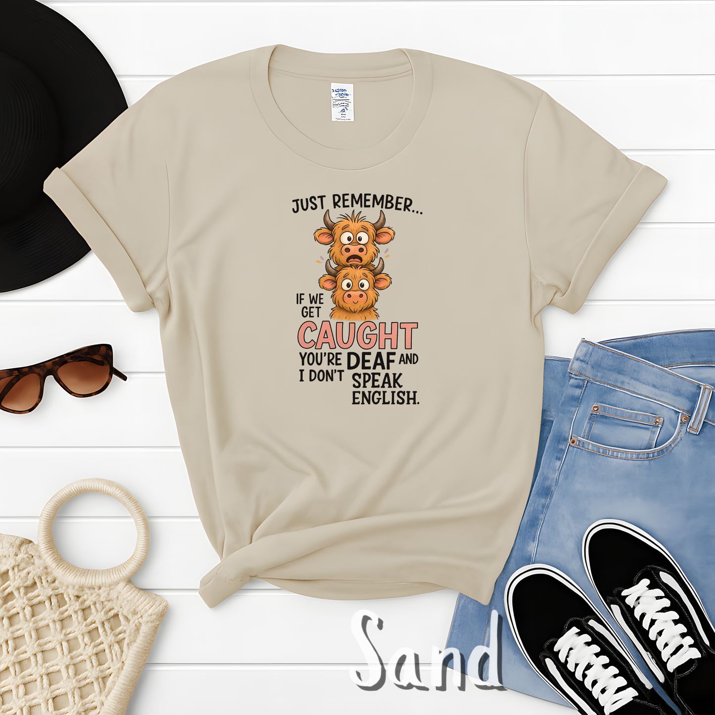 Funny Cow Shirt – If We Get Caught You're Deaf Tee and Tote Bag – Sarcastic Unisex T-Shirt for Best Friends & Cow Lovers, Funny Animal Tee