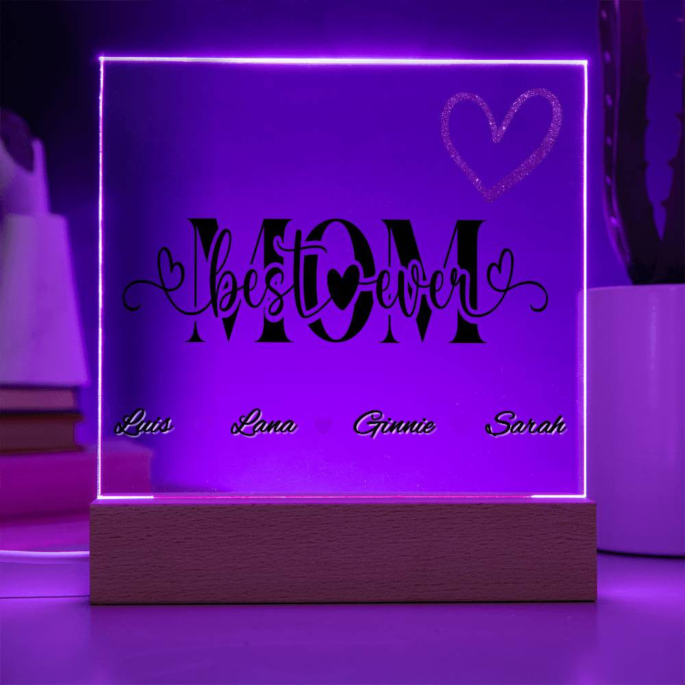 Personalized Best Mom Ever LED Plaque With Kids Names