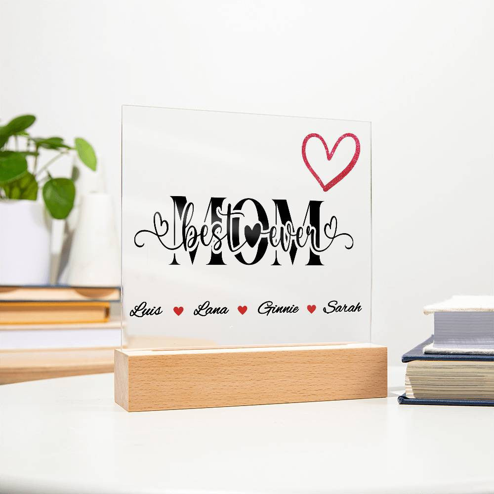 Personalized Best Mom Ever LED Plaque With Kids Names