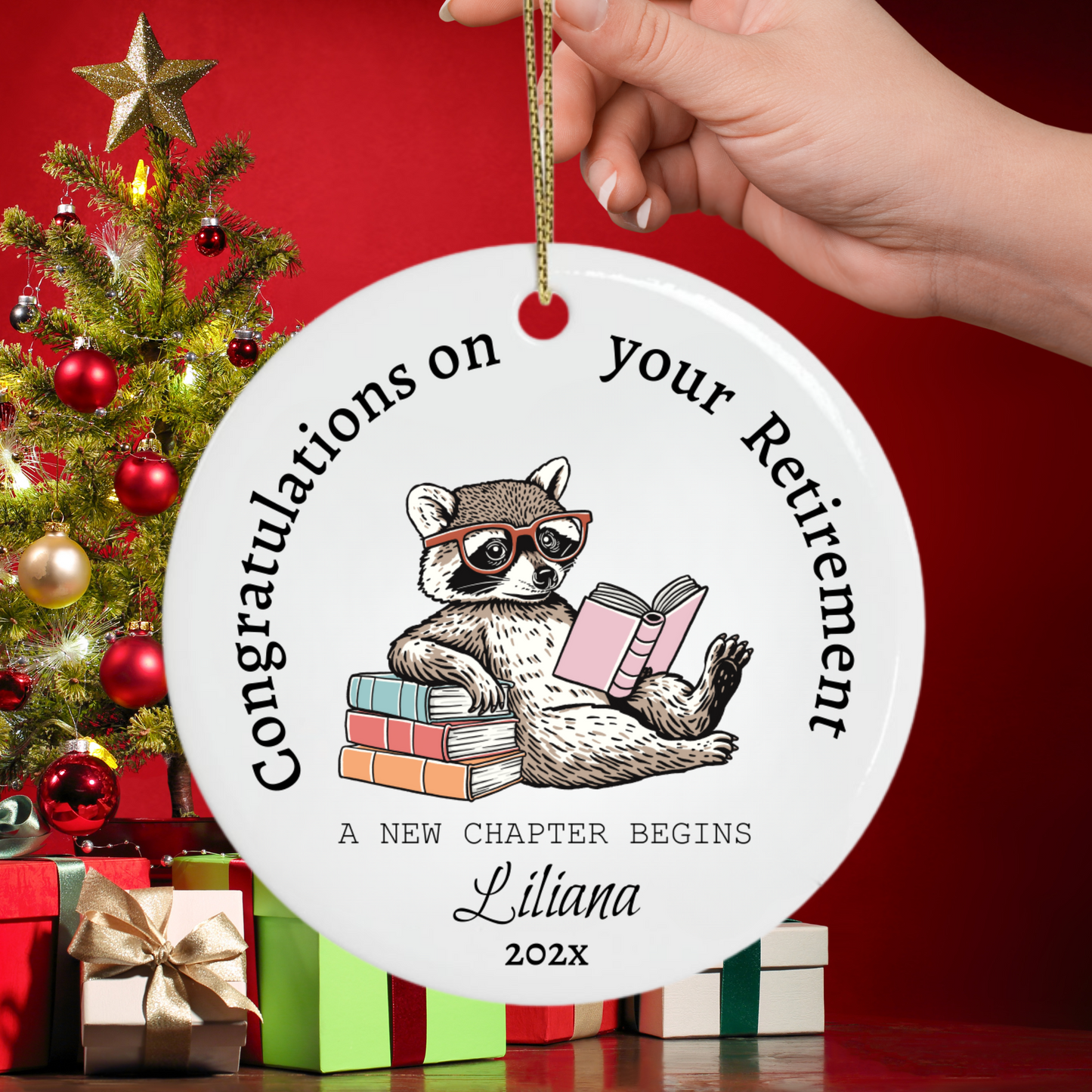 Happy Retirement Ornament – Personalized Retirement Gift – A New Chapter Begins Keepsake, Coworker Gift, Boss Gift, Employee Gift, Christmas