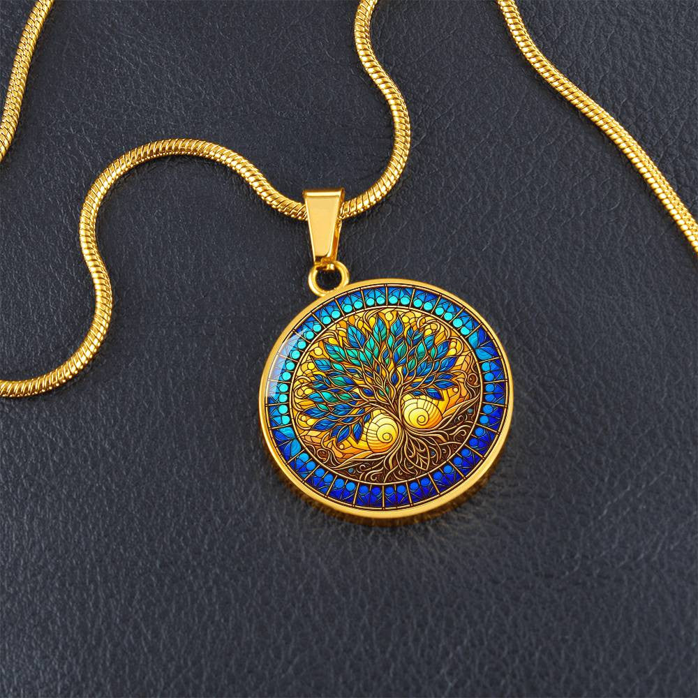 Stained Glass Tree of Life Necklace Gold