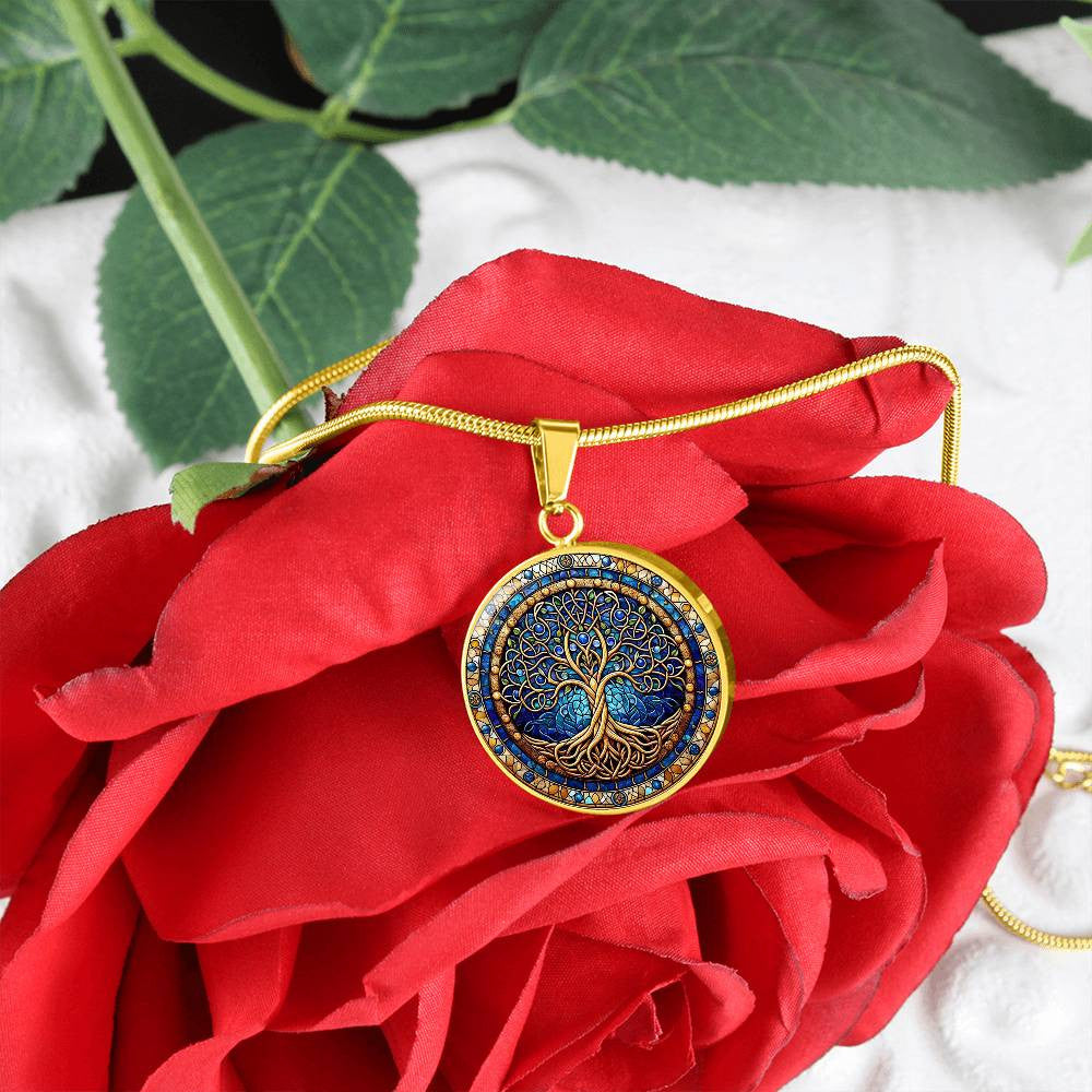 Stained Glass Celtic Tree of Life Necklace Gold