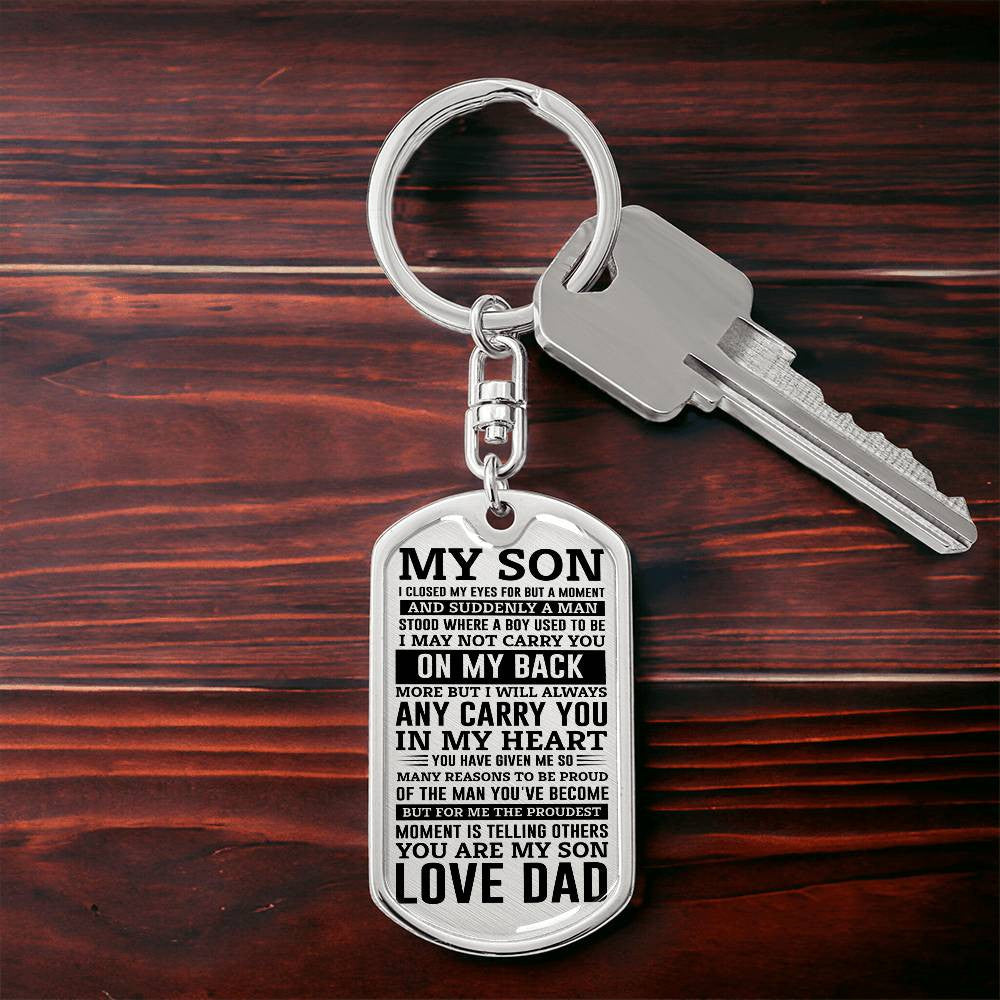 Custom Engraved To Son Love Dad Dog Tag Keychain and Necklace