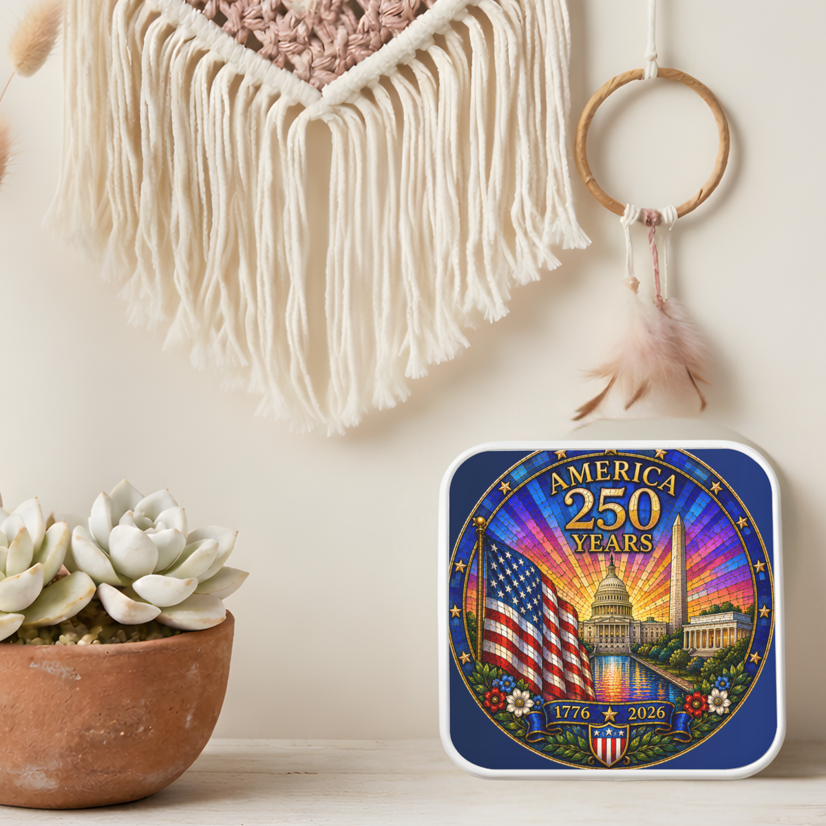 America 250 Years Necklace or Keychain Stained Glass Style USA Commemorative Limited Edition Patriotic Keepsake