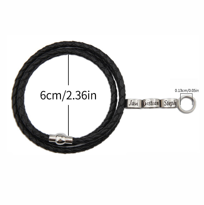 Engraved Titanium Beads Leather Bracelet - Personalized Keepsake