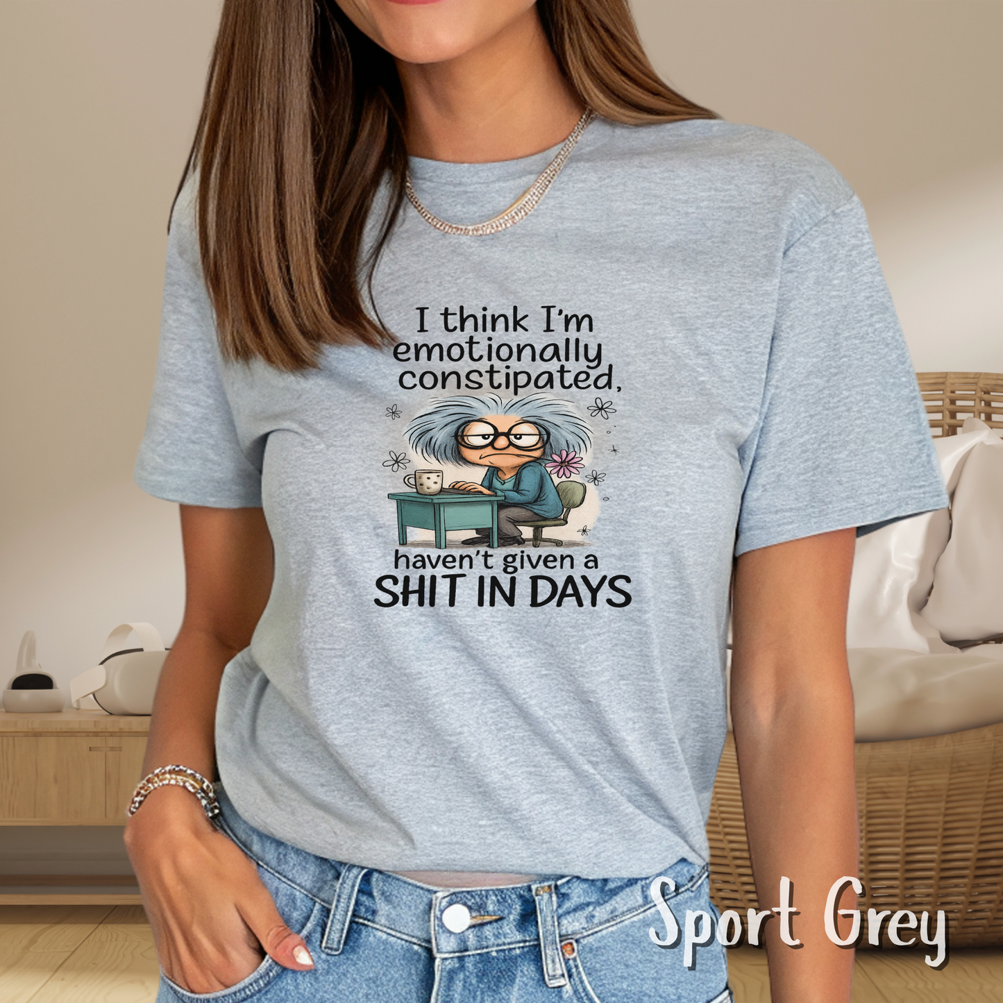 Funny Sarcastic T-Shirt Tote Emotionally Constipated Haven’t Given a Sh*t in Days Graphic Tee Introvert Adult Humor Gift for Friend/Coworker