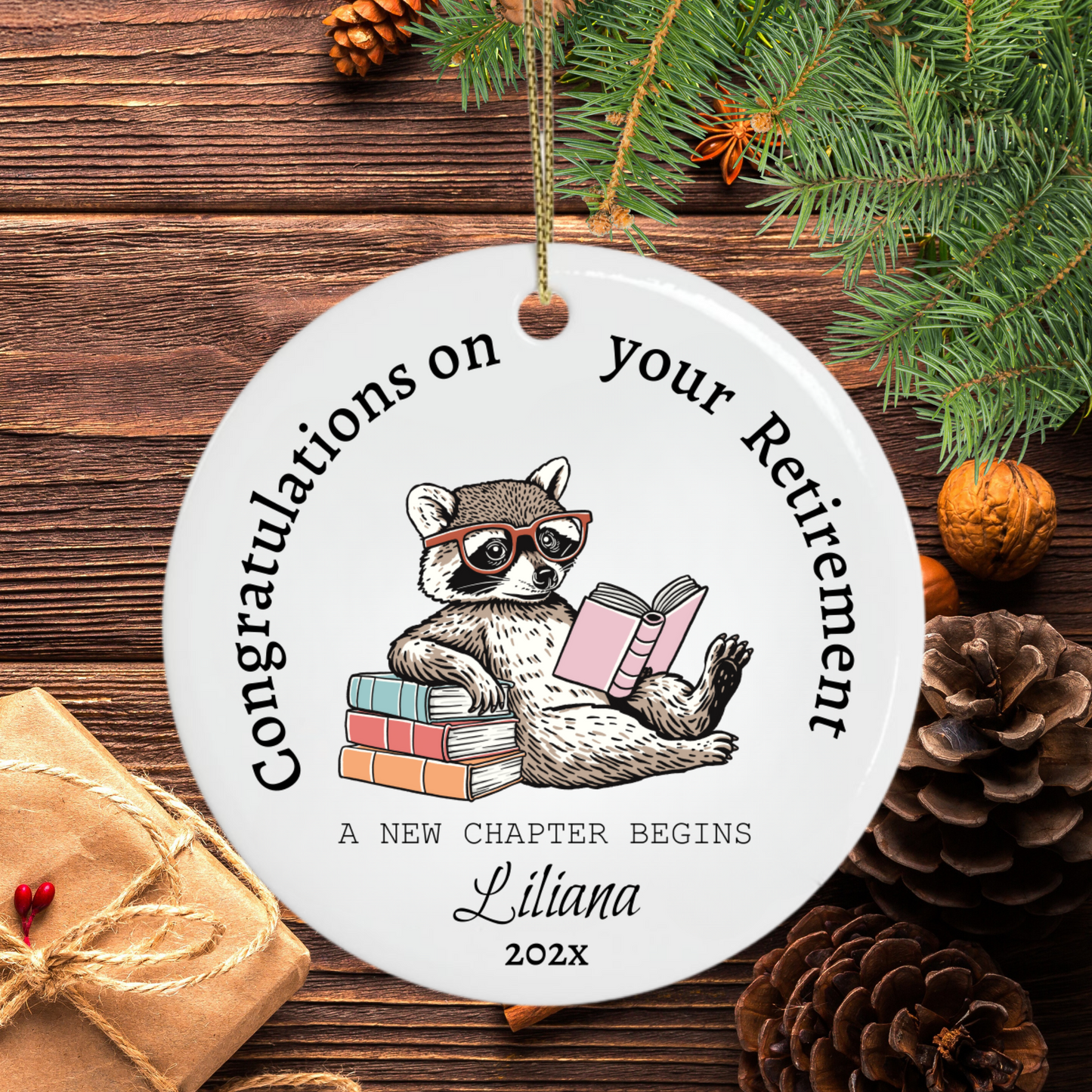 Happy Retirement Ornament – Personalized Retirement Gift – A New Chapter Begins Keepsake, Coworker Gift, Boss Gift, Employee Gift, Christmas