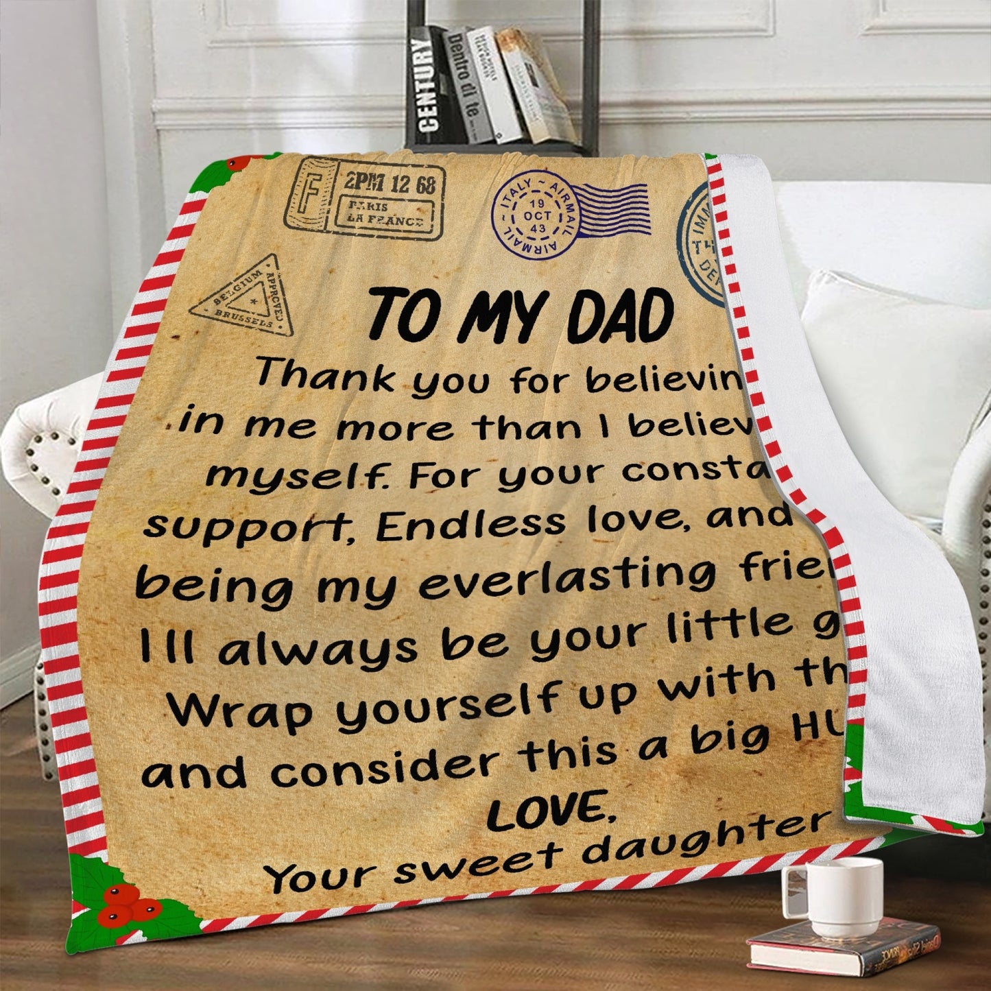 Dad Thank You Stitched Fleece Blanket