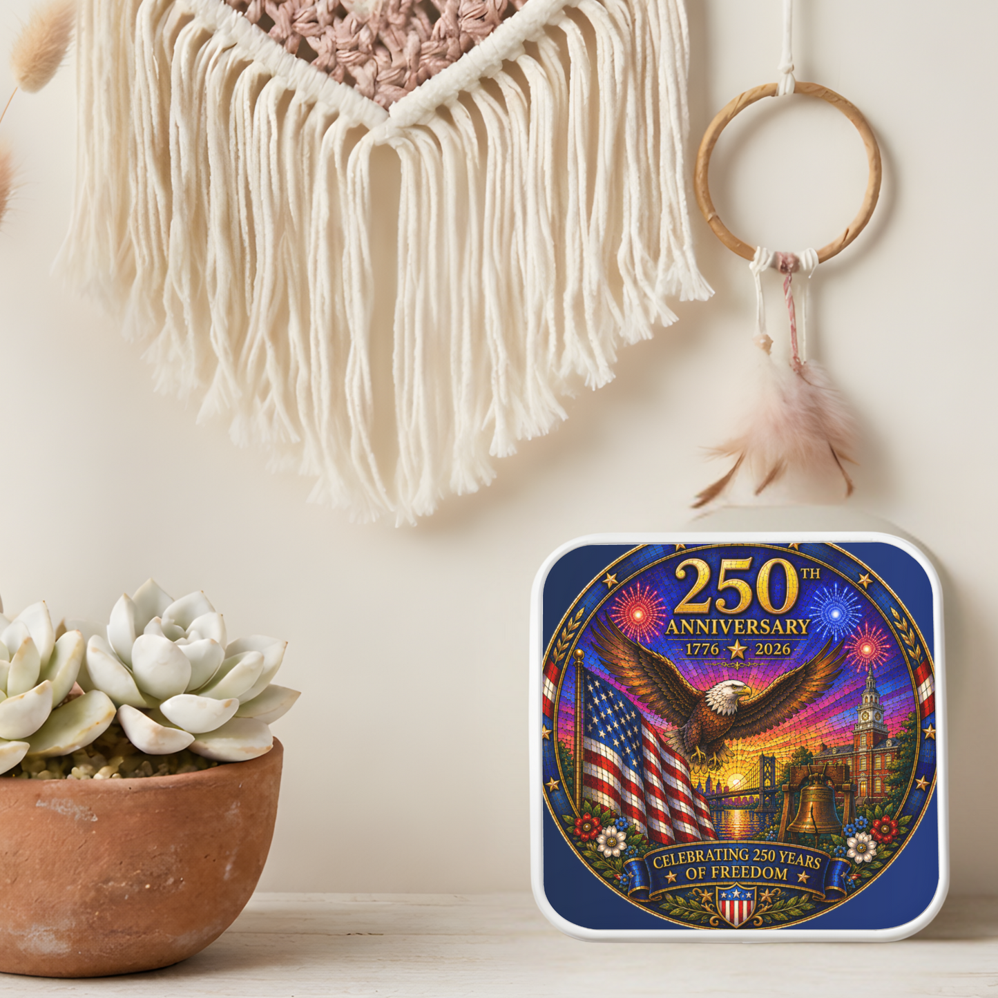 250th Anniversary Necklace or Keychain Stained Glass Style USA Commemorative Limited Edition Freedom Keepsake