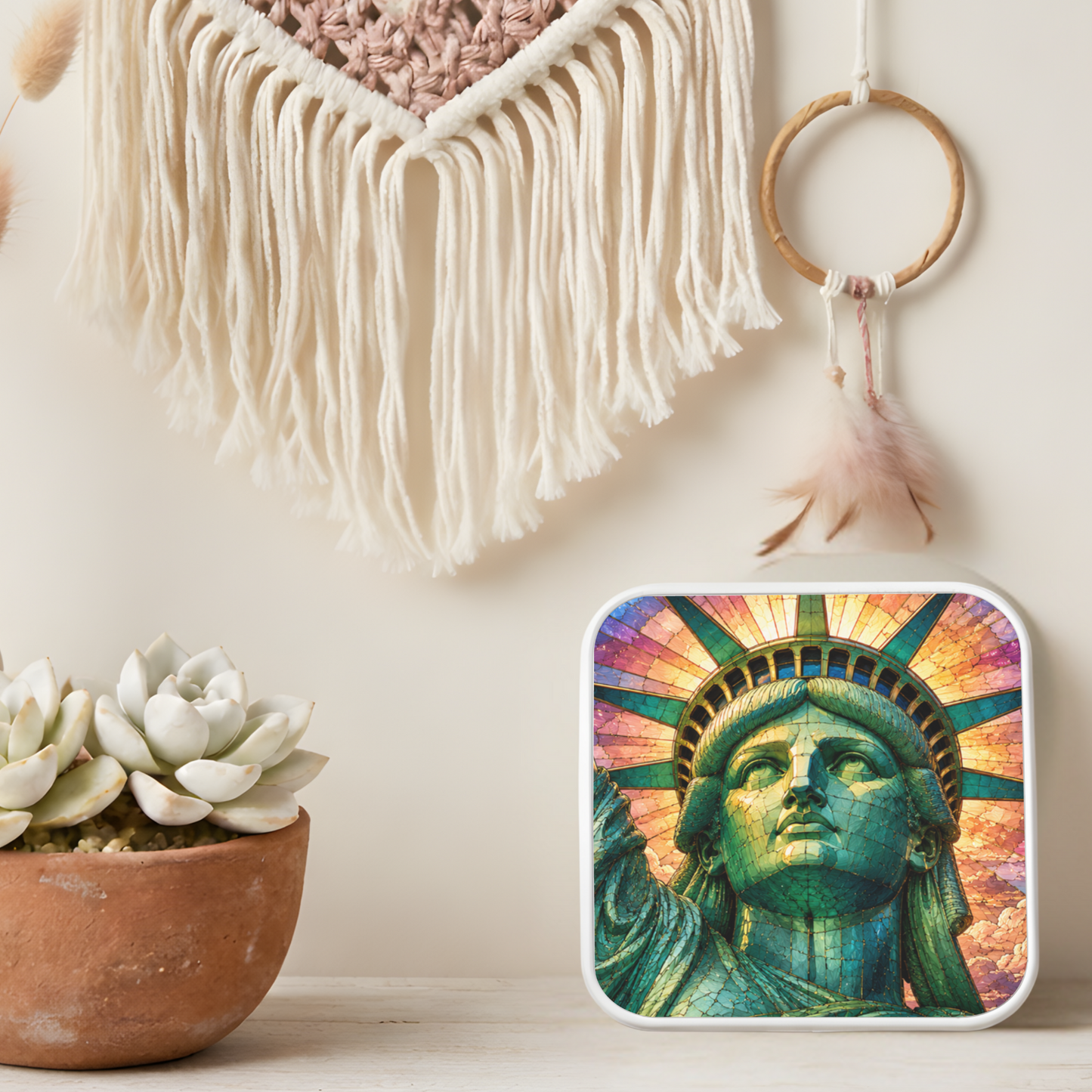 Statue of Liberty Necklace or Keychain, Stained Glass Style New York City NYC Travel Souvenir Gift