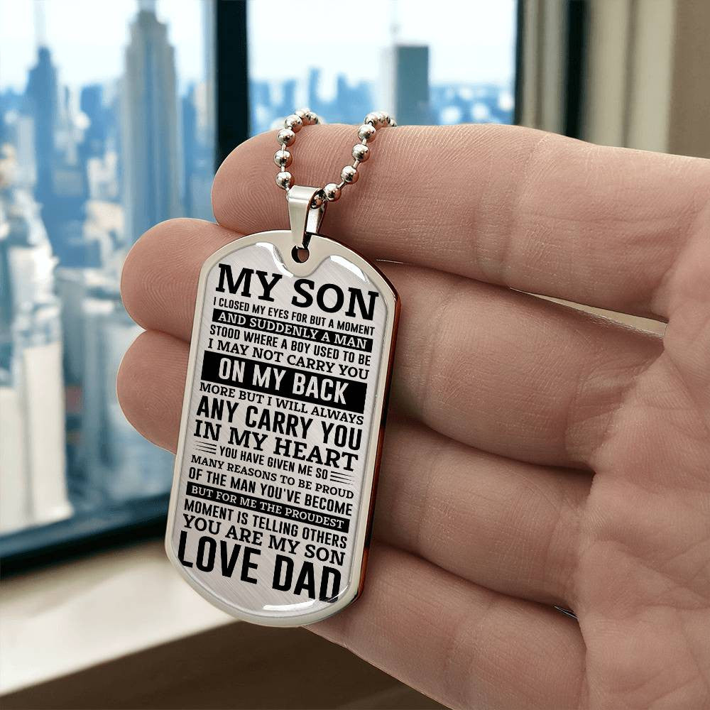 Custom Engraved To Son Love Dad Dog Tag Keychain and Necklace