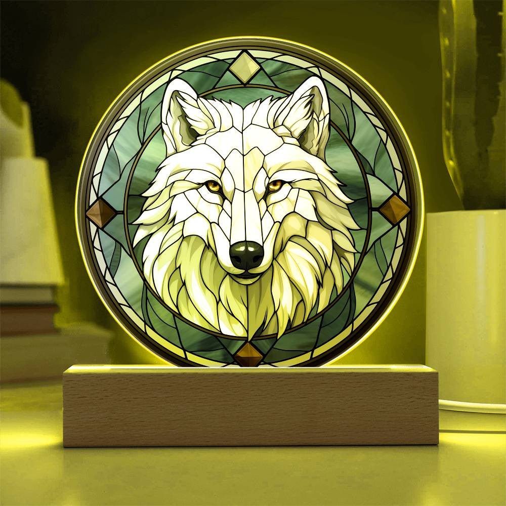 Stained Glass Style White Wolf Christmas Ornament