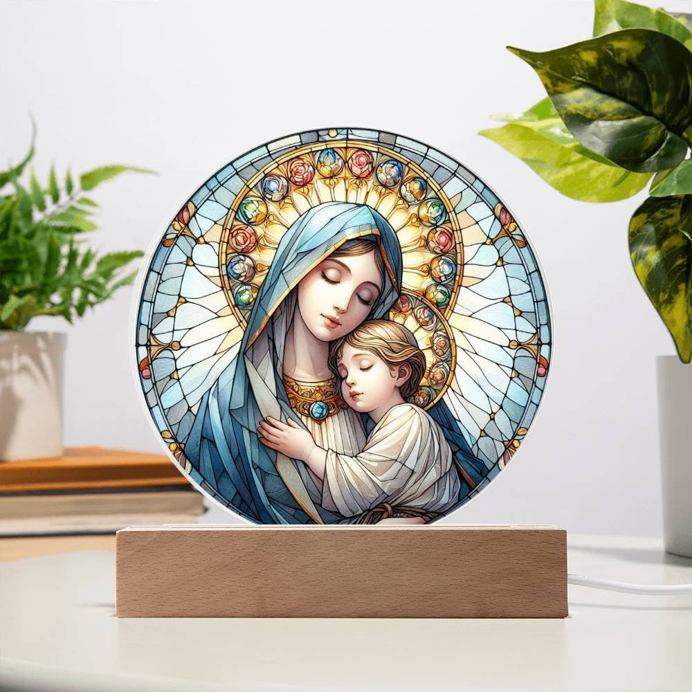 Mary and Baby Jesus Stained Glass Plaque