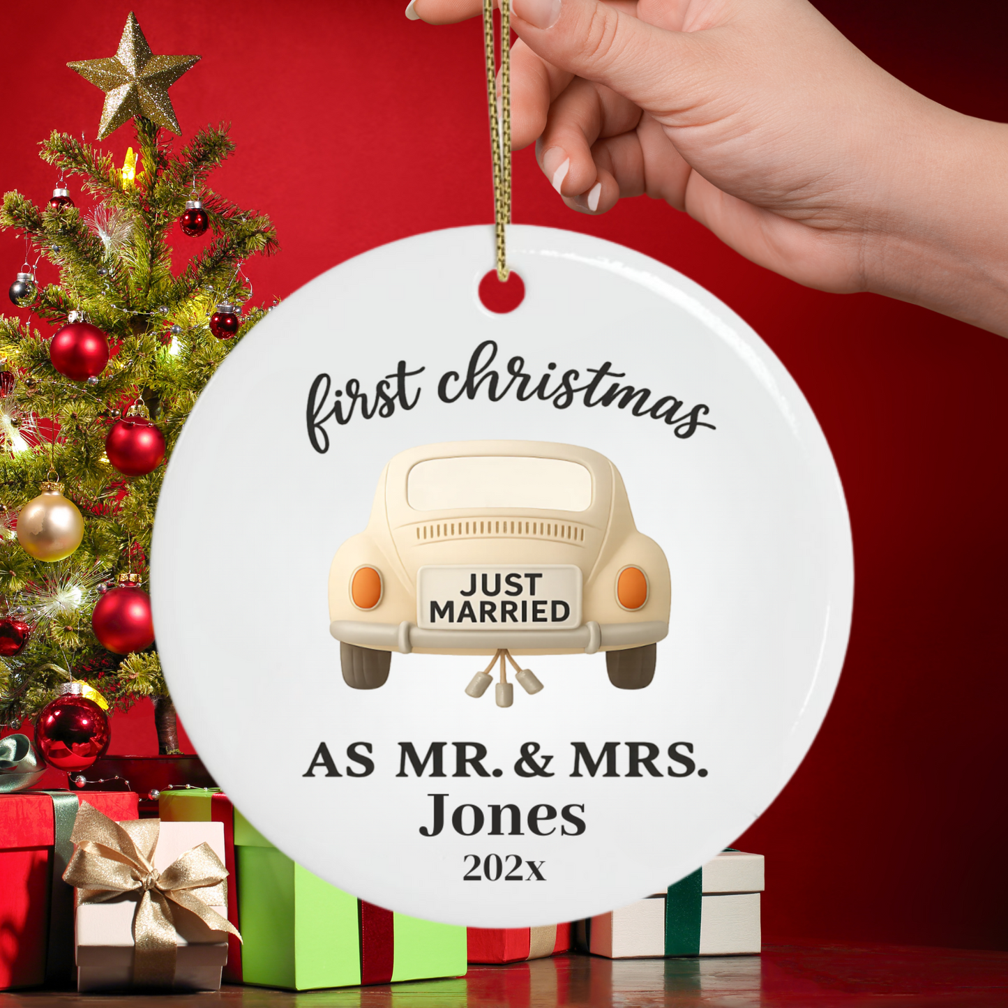 First Christmas Married Ornament, Just Married Car 2025, Our First Christmas Married Keepsake, Personalized Ornament