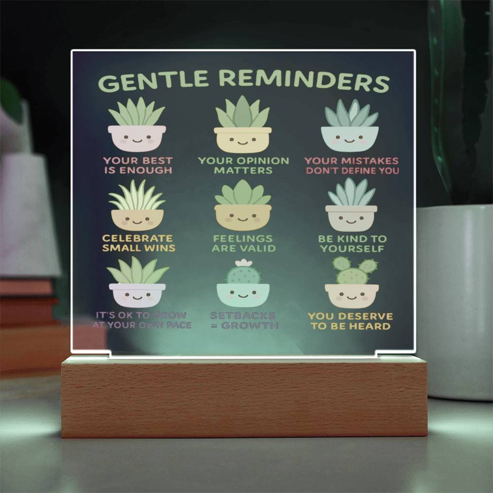 Gentle Reminders Acrylic Plaque, Mental Health Art, Self Love Reminders, Self compassion, Daily Motivation, Therapist Decor, Inspirational