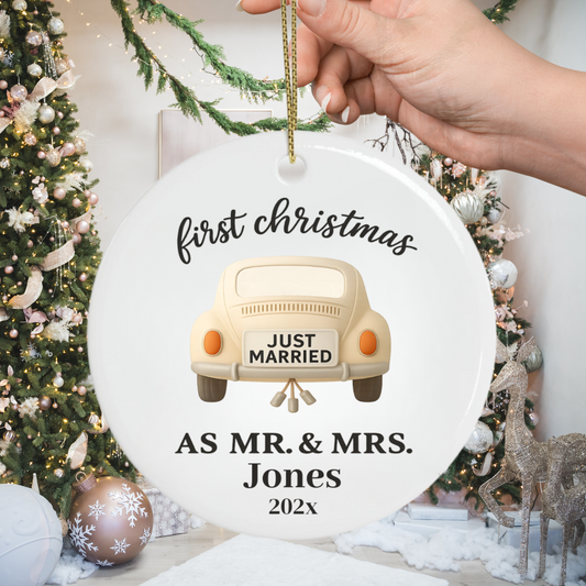 First Christmas Married Ornament, Just Married Car 2025, Our First Christmas Married Keepsake, Personalized Ornament
