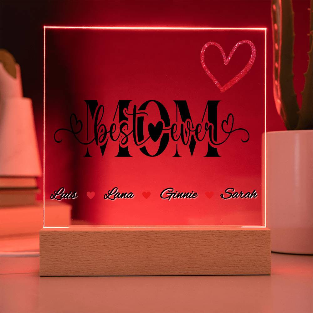 Personalized Best Mom Ever LED Plaque With Kids Names