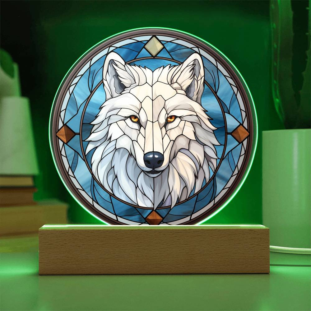 Stained Glass Style White Wolf Christmas Ornament