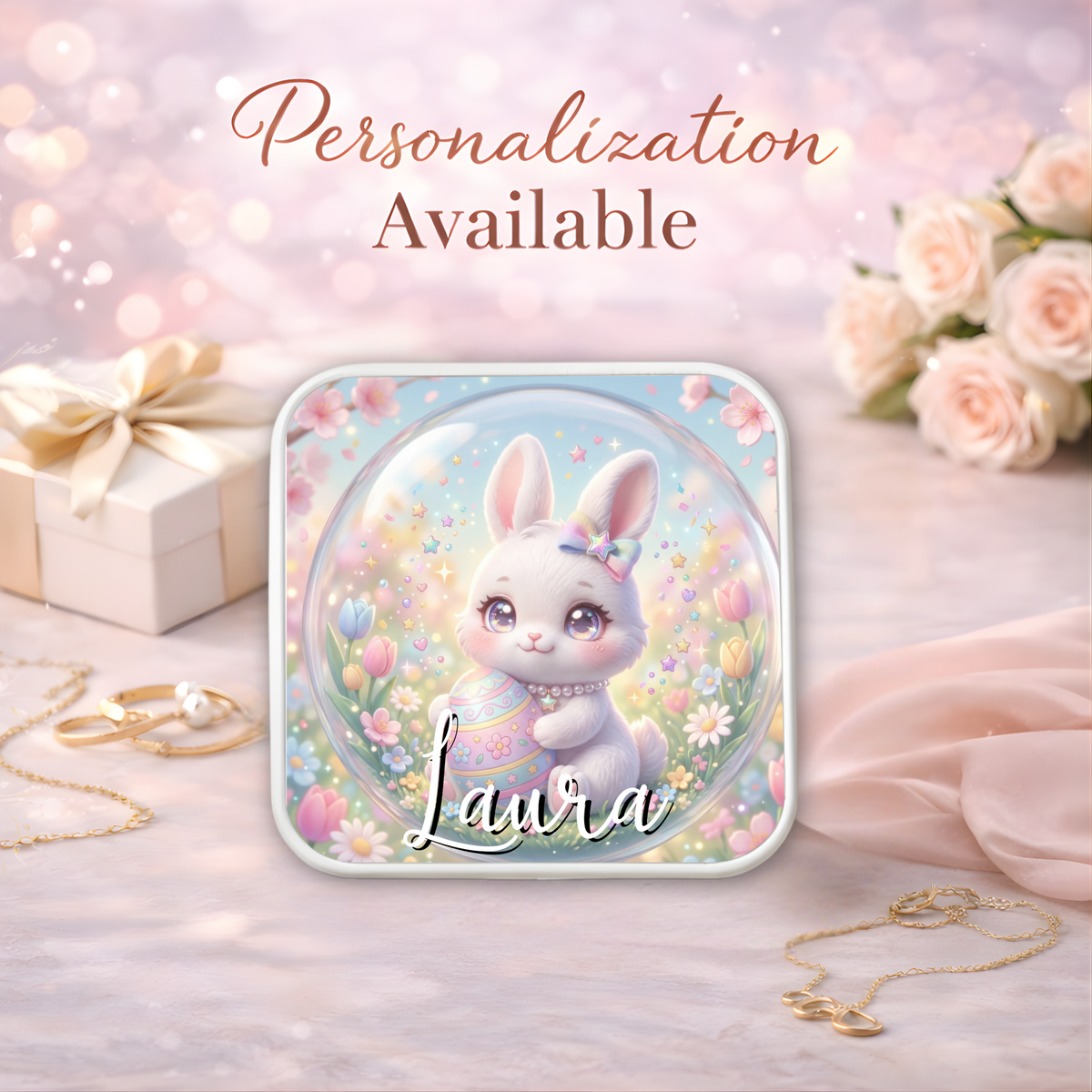 Cute Bunny Necklace or Keychain, Easter Bunny Jewelry, Pastel Rabbit Pendant for Teen Girl, Easter Basket Stuffer Gift