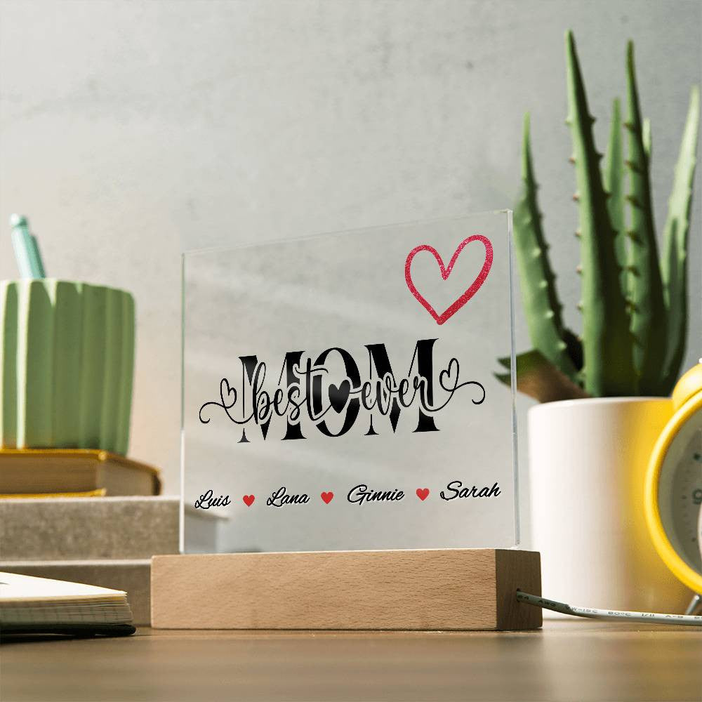 Personalized Best Mom Ever LED Plaque With Kids Names