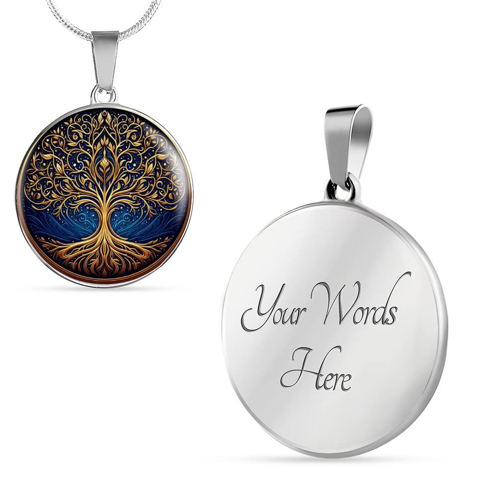 Stained Glass Tree of Life Necklace - Blue and Gold
