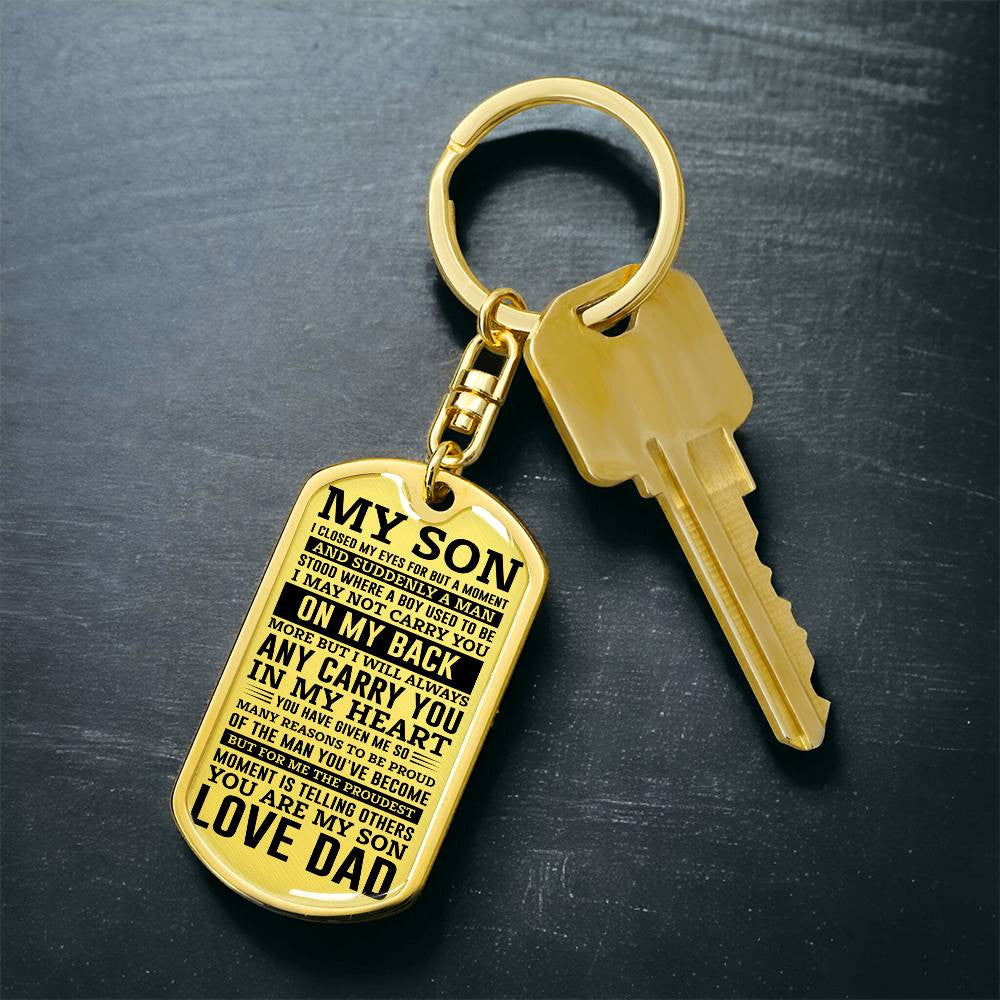 Custom Engraved To Son Love Dad Dog Tag Keychain and Necklace