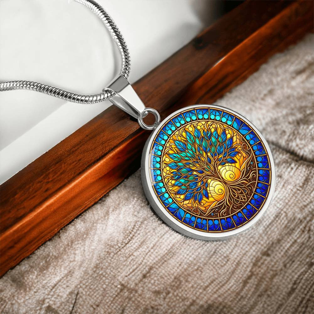 Stained Glass Tree of Life Necklace Gold