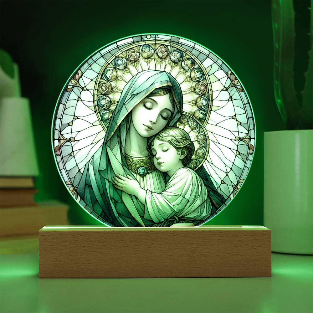 Mary and Baby Jesus Stained Glass Plaque