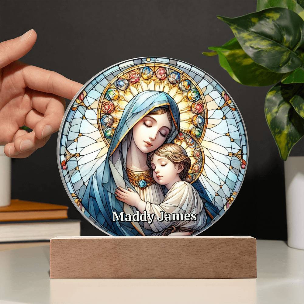 Mary and Baby Jesus Stained Glass Plaque