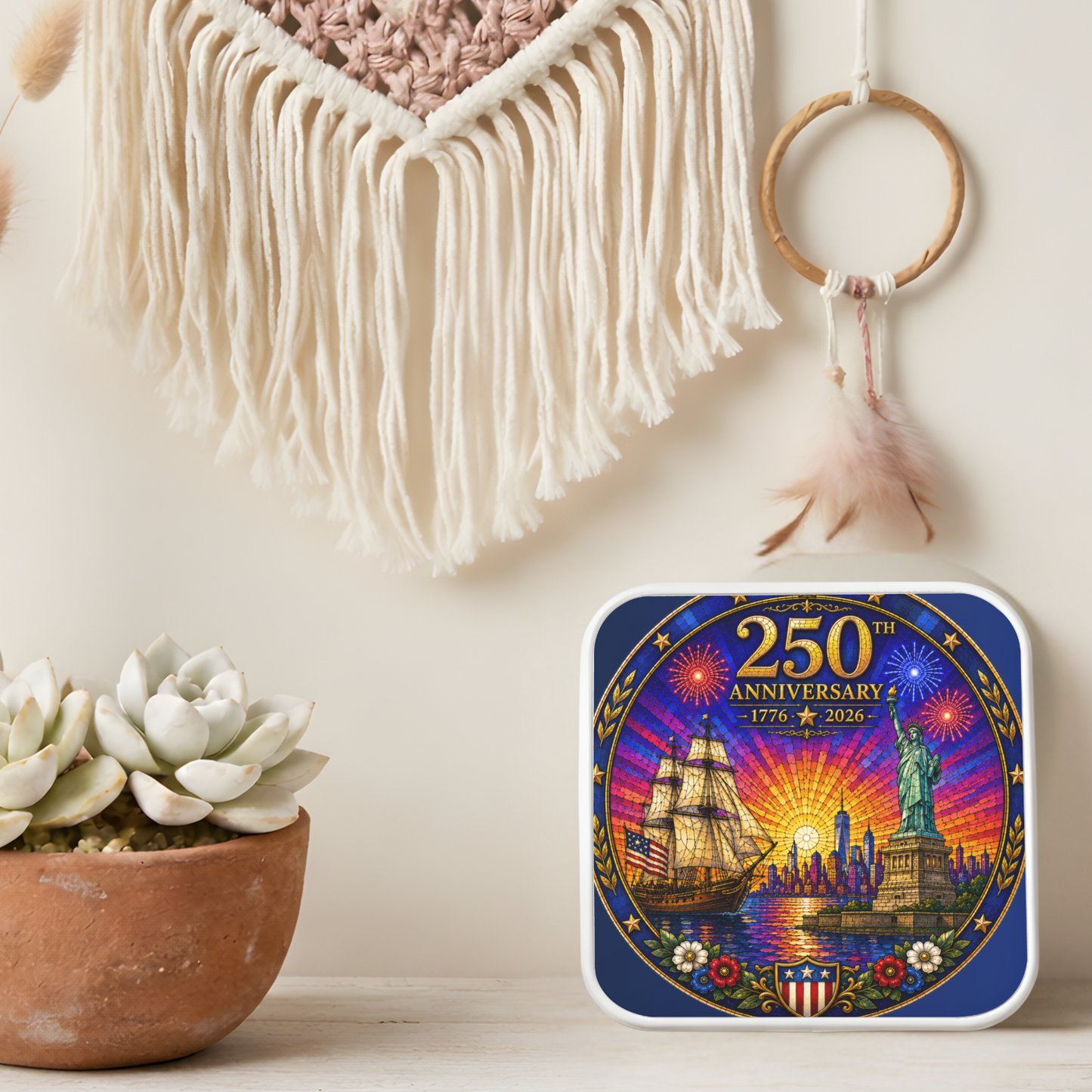 250th Anniversary Necklace or Keychain Stained Glass Style Statue of Liberty Ship NYC Commemorative Limited Edition