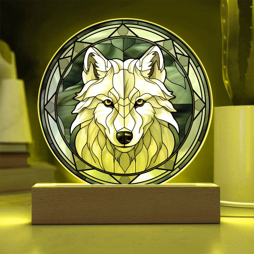 Stained Glass Style White Wolf Christmas Ornament